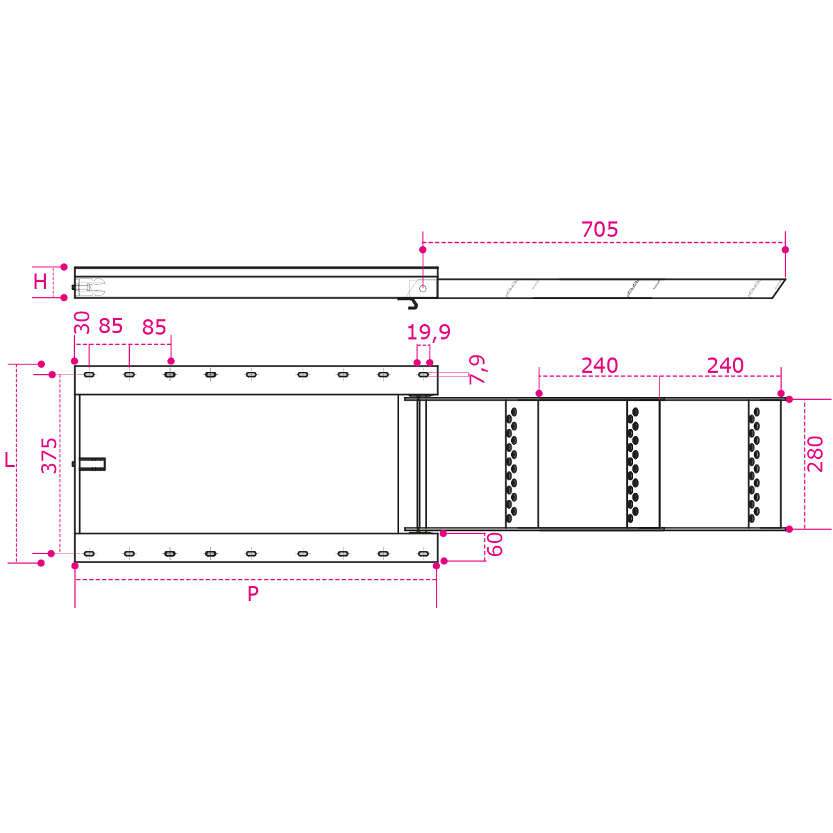 Dettagli tecnici - Scaletta Zincata Estraibile Tre Gradini