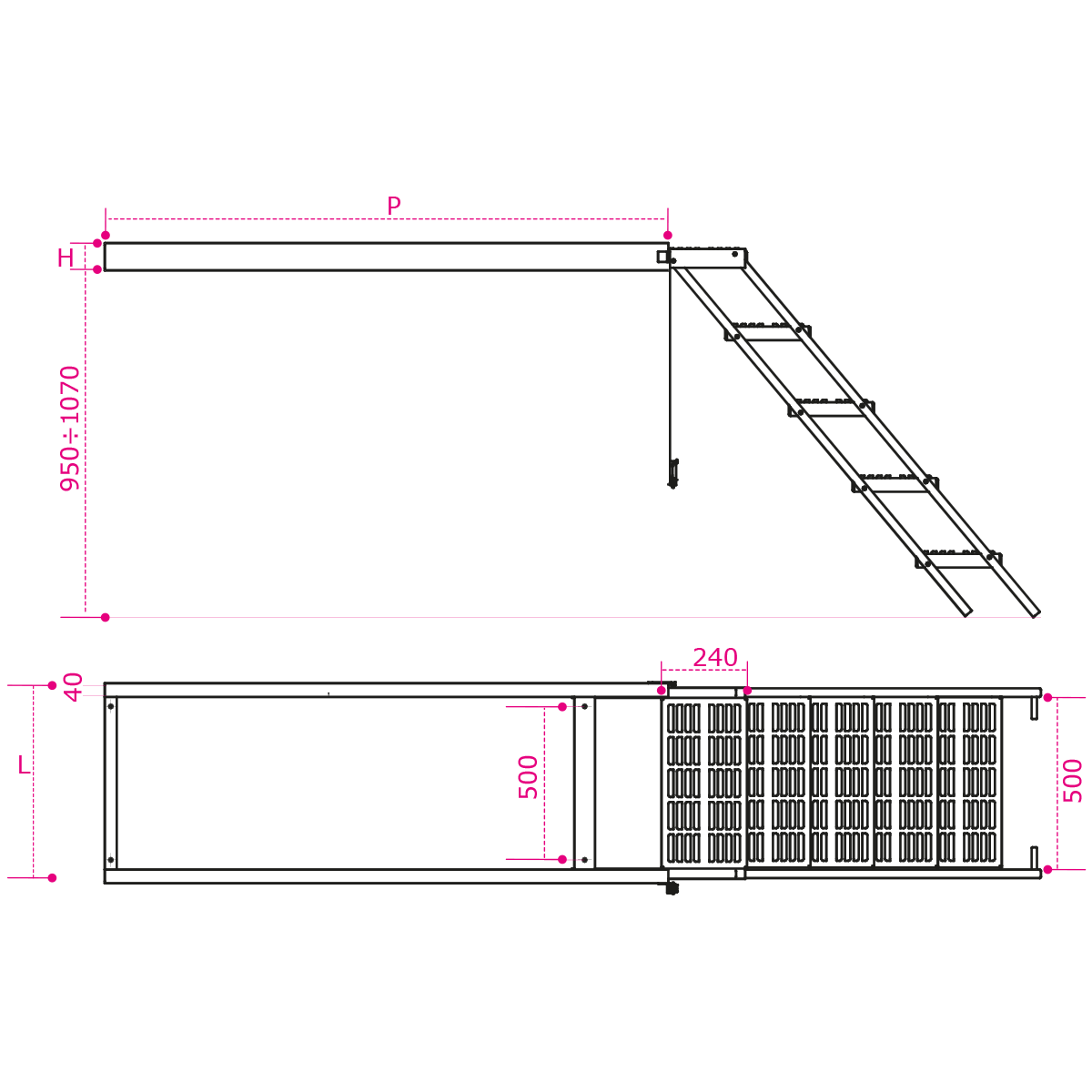 Dettagli tecnici - Scaletta Zincata Estraibile Cinque Gradini